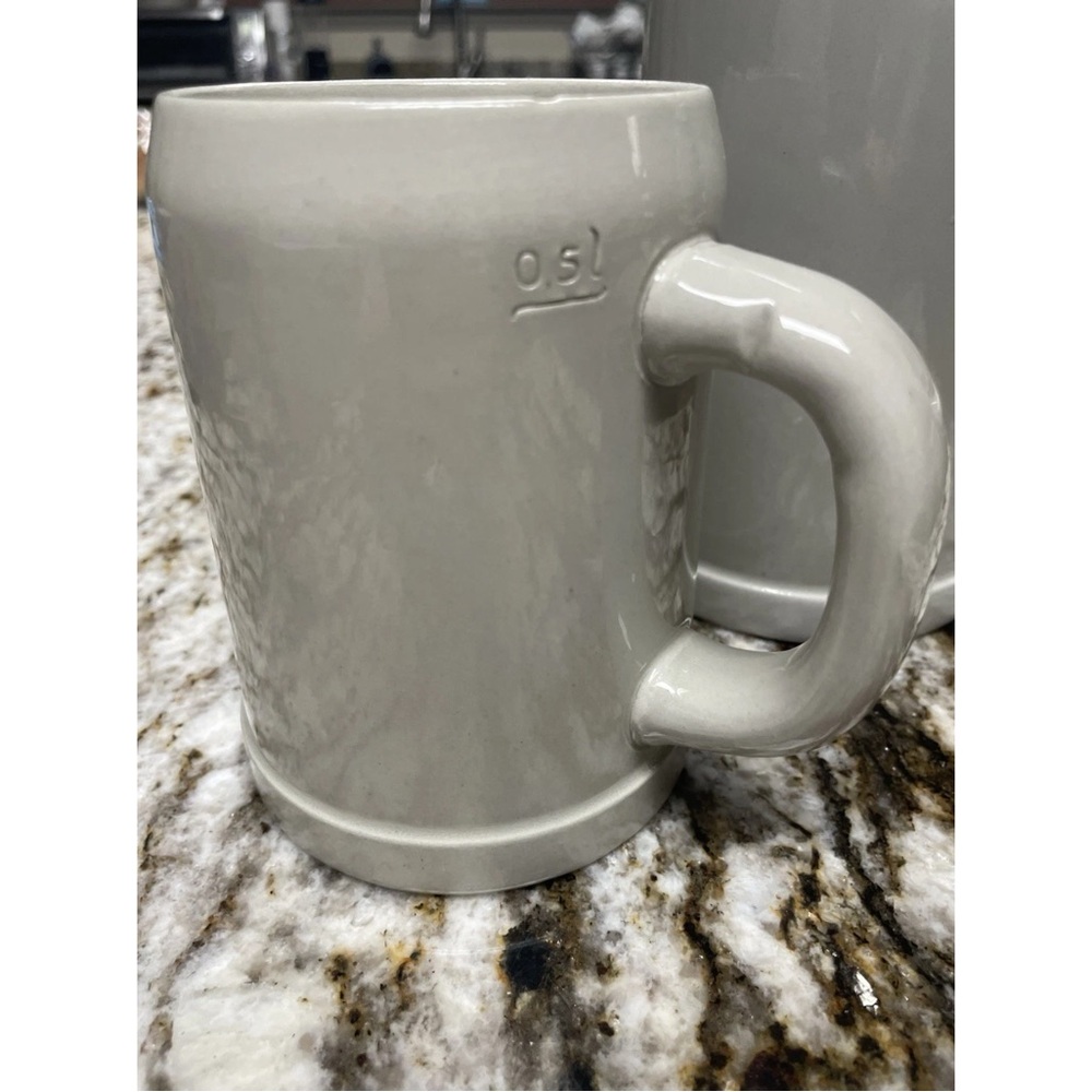 Set of 2 Gerz Stoneware 1L & 0.5L Gray and Blue Lettering Beer Steins - Picture 6 of 11